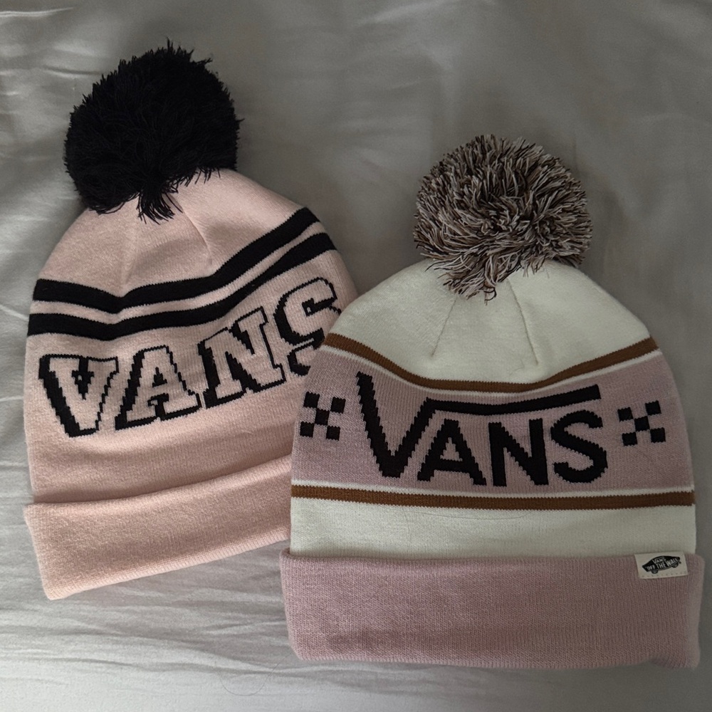Vans Pink and White Beanie Duo